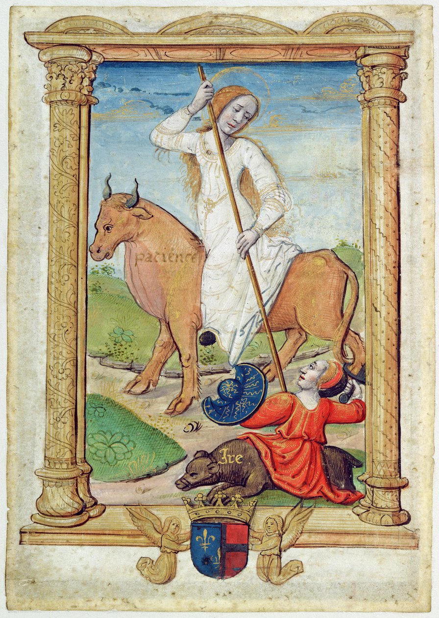 CL 22718D Patience Against Wrath, od „Rondeaux des Vertus“, vytvořeno pro Louis de Savoie od French School