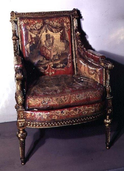 Vyřezávané křeslo, čalouněné gobelínem, cca 1780 (zlacené dřevo) od French School