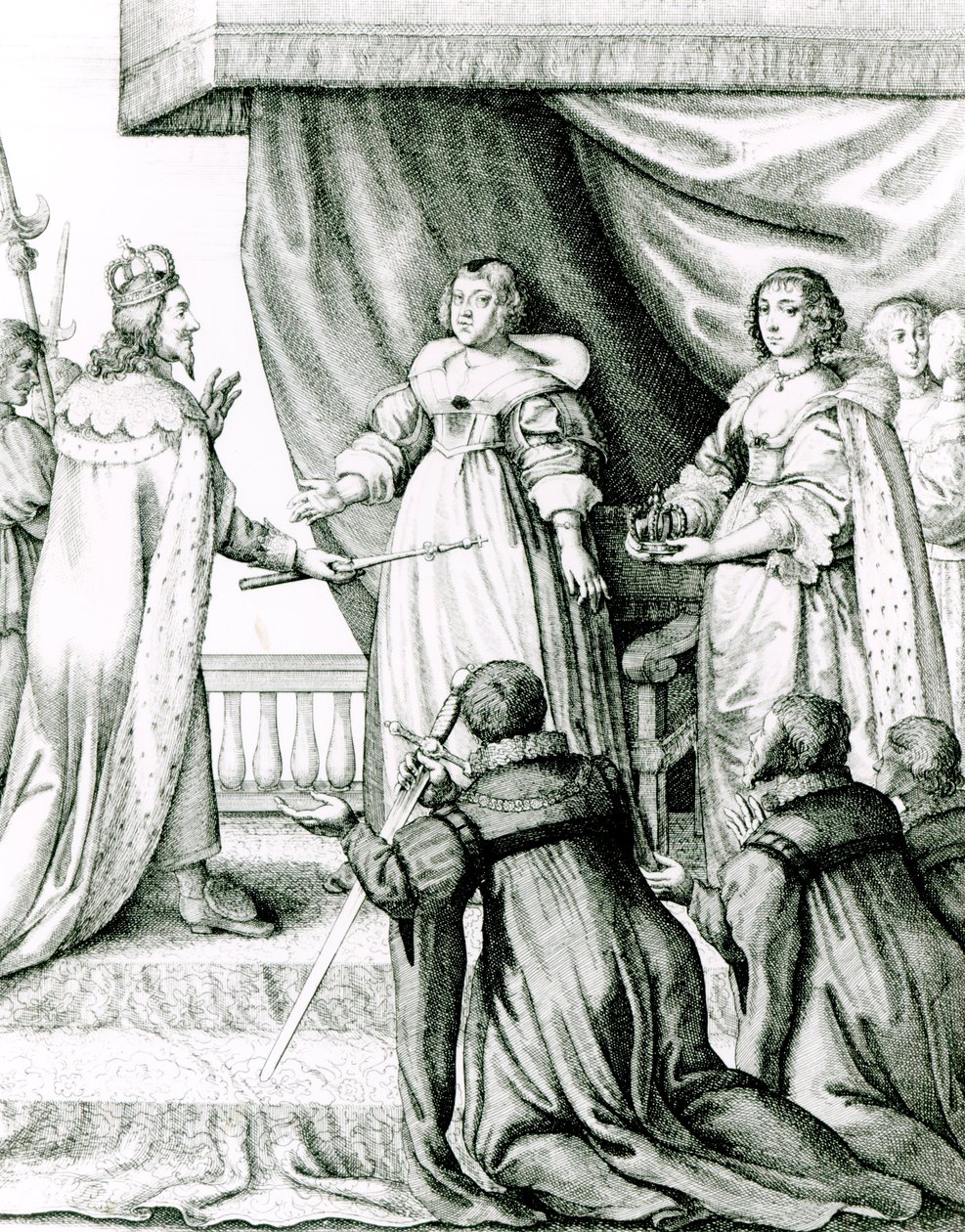Karel I. dostává žezlo a korunu od French School