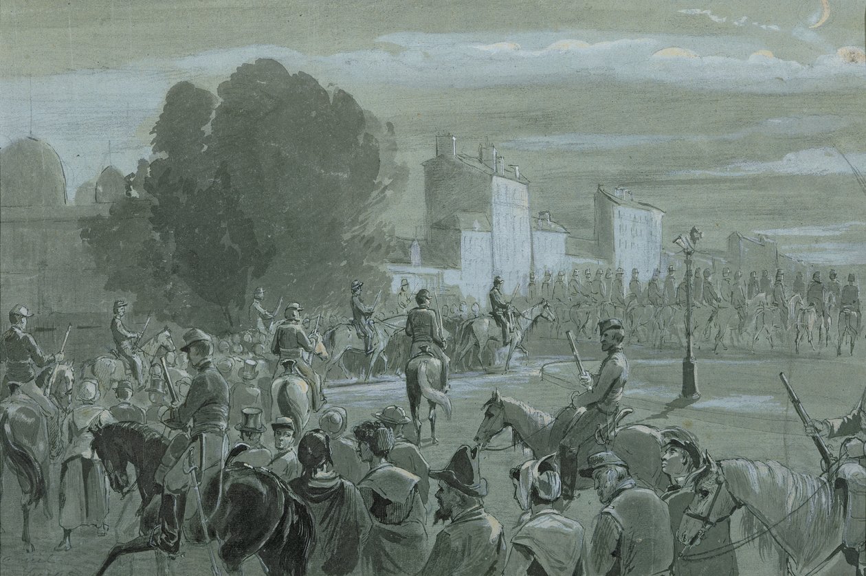 Communard Prisoners Escorted to Versailles, 1871 (pero a inkoust a wc na papíře) od French School