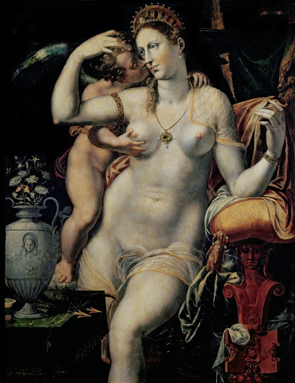 Amor laskající Venuši od French School