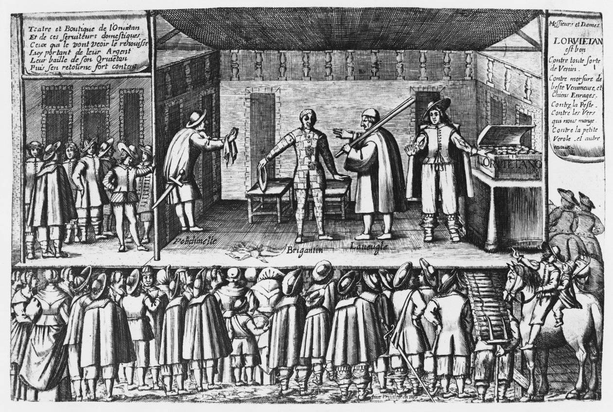 Fraška o orvietanských prodejcích na veletrhu Saint-Germain v Paříži, kolem 1620-30 od French School