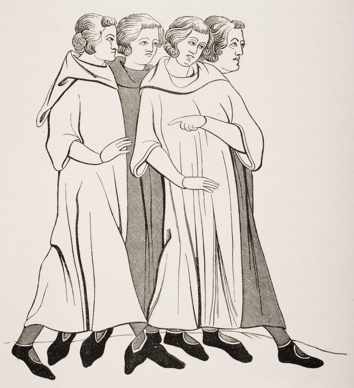 Skupina buržoazie, podle miniatury v rukopisu ze 13. století, z „Le Moyen Age et La Renaissance“ od Paula Lacroixe (1806-84) vydaného v roce 1847 od French School