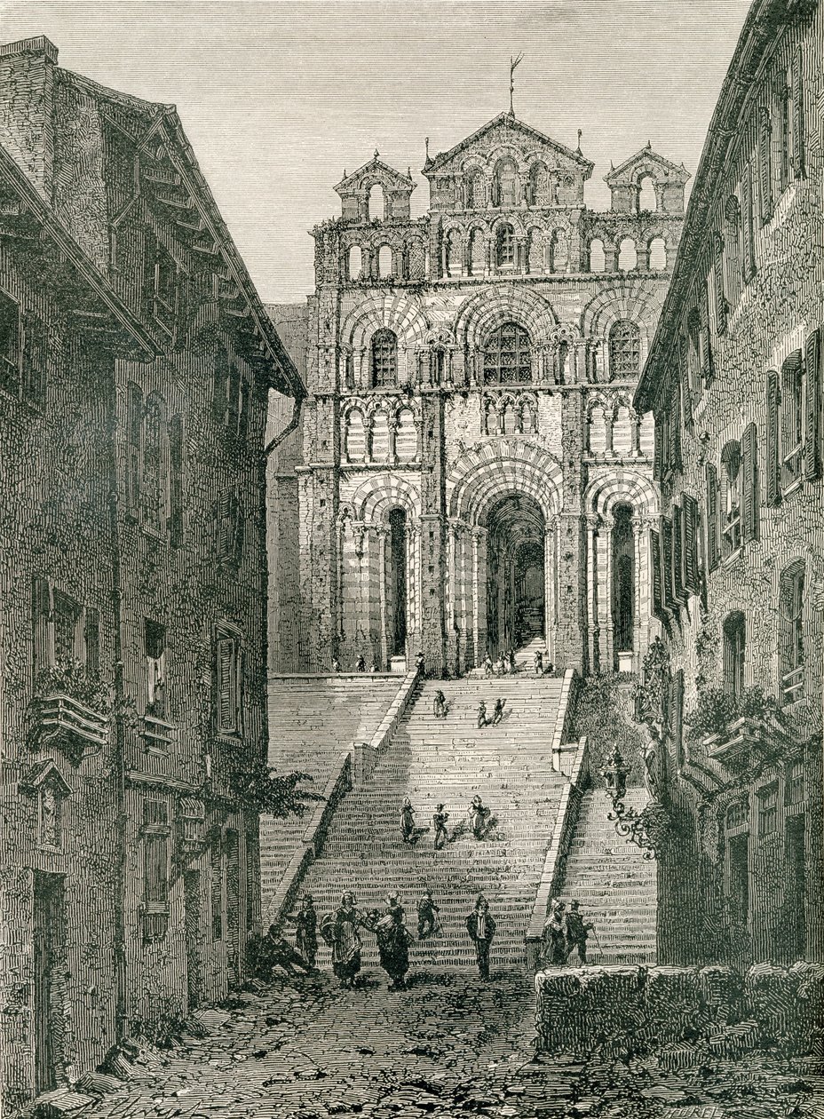 Katedrála Le Puy, Le Puy-en-Velay, Auvergne, v 19. století, z „French Pictures“ od reverenda Samuela G. Greena, publikované v roce 1878 od French School