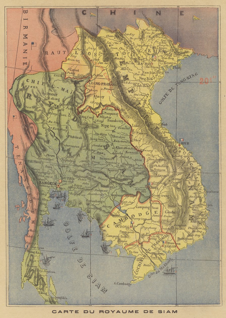 Mapa království Siam od French School