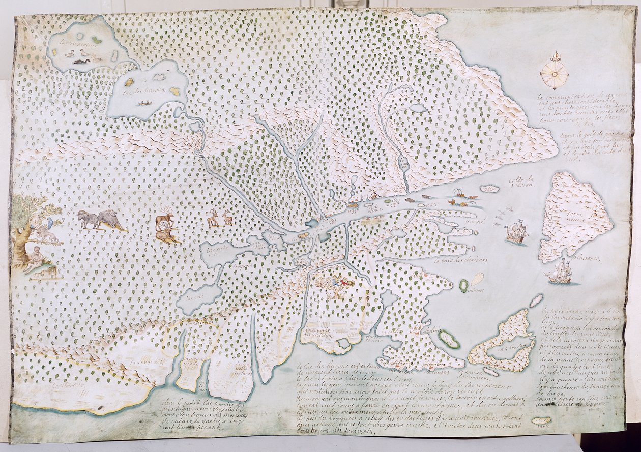 Mapa ústí St. Lawrence (pero a inkoust a wc na papíře) od French School