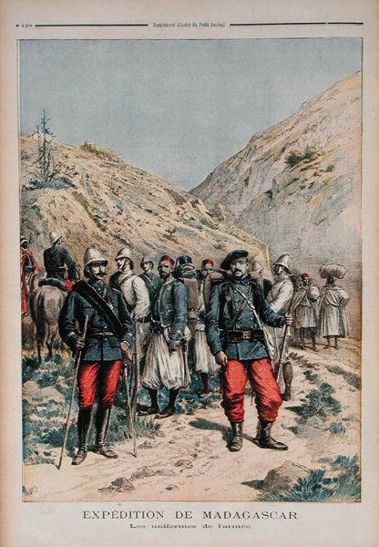 Vojenská expedice na Madagaskar, z Le Petit Journal, 21. dubna 1895 od French School