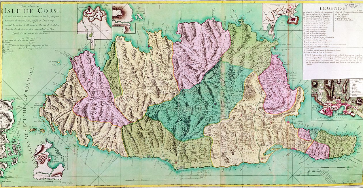 Vojenská mapa Korsiky, 1768 od French School