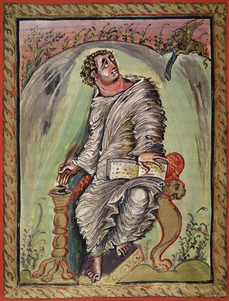 Ms 1 fol. 60v Svatý Marek u jeho stolu, z evangelia svatého Marka, z evangelií Ebbo, c.816-835 od French School