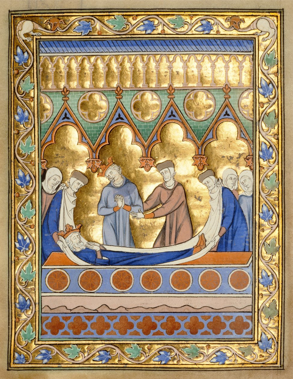 Ms 300 f.6r Pohřeb Davida, ze Žaltáře a hodin Isabely Francouzské, Paříž, cca 1260 (zlatý list a tempera na pergamenu) od French School