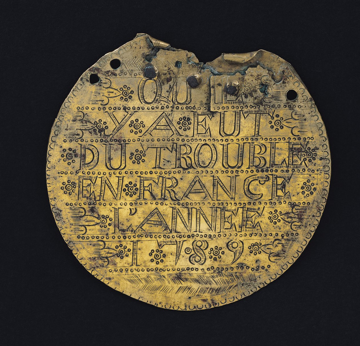 Plaketa s větou „Že byly ve Francii v roce 1789 potíže“ (mosaz) od French School