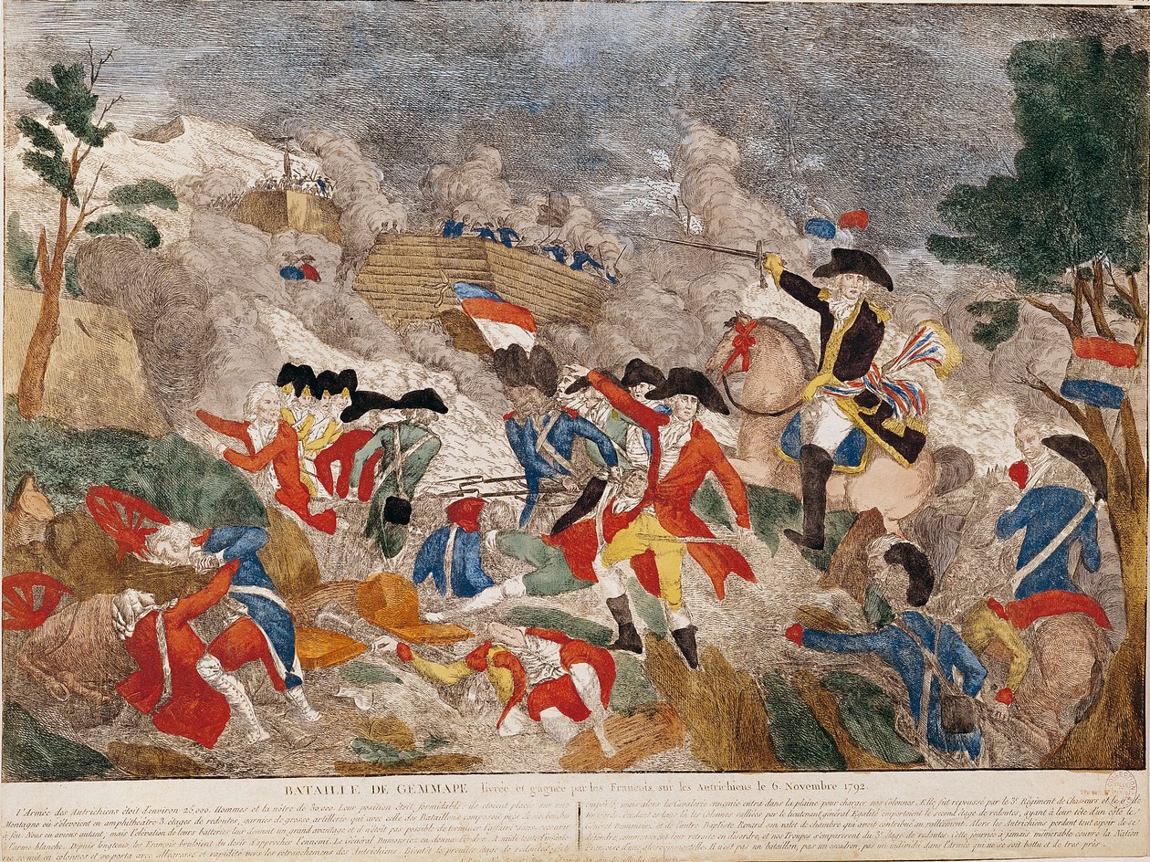 Bitva u Jemmapes, 6. listopadu 1792, tisk Basset od French School