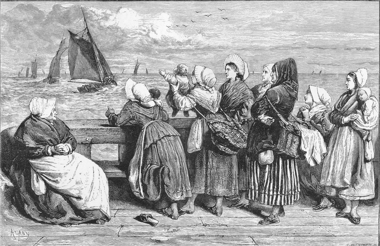 Waiting for the Boats, načrtnuté poblíž Boulogne, publikované v „The Illustrated London News“, 1868 od French School