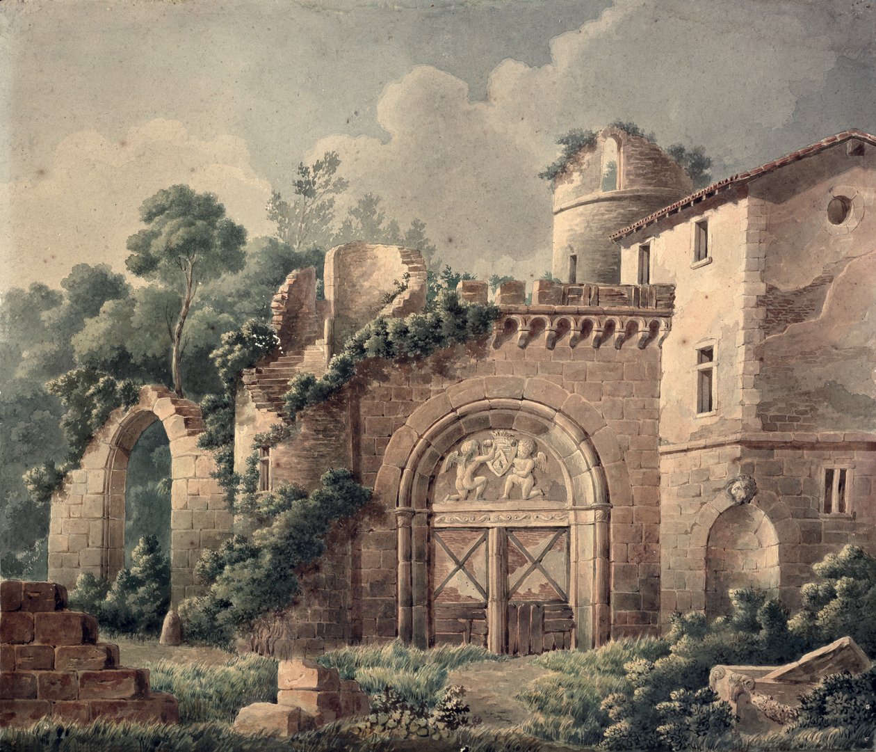 A Ruined Castle, c.1820 (wc na papíře) od French School