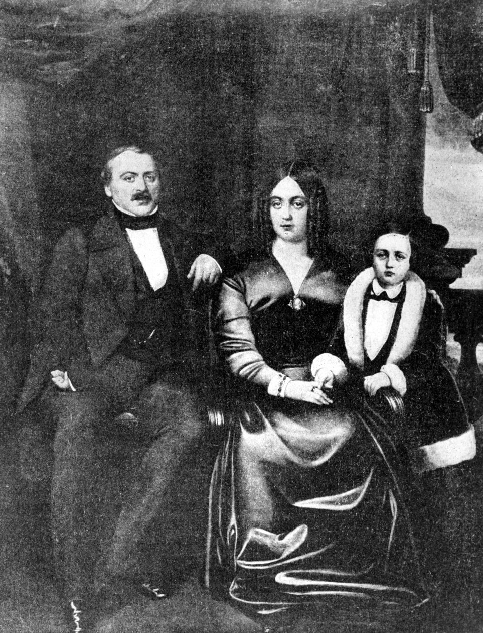 Emile Zola (1840-1902) a jeho rodiče, kolem 1846 od French School