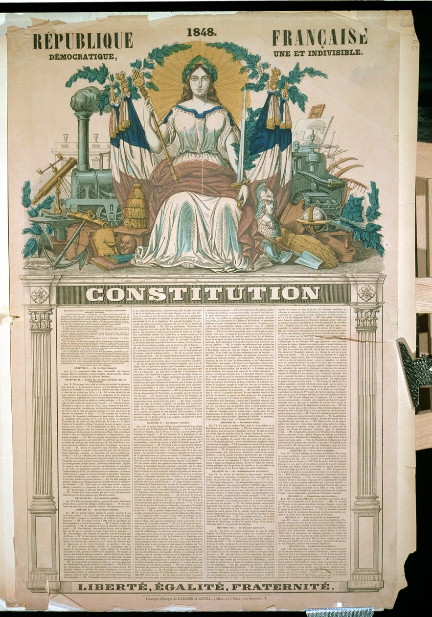Francouzská republika, ústava z roku 1848 (barevná rytina) od French School