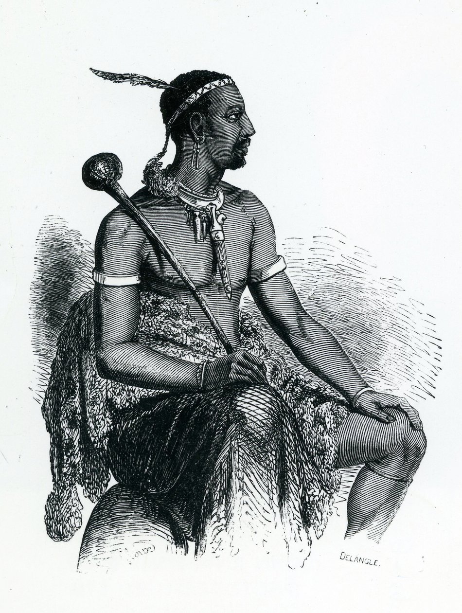 King Moshoeshoe I (asi 1786-1870) 1833 (rytina) od French School