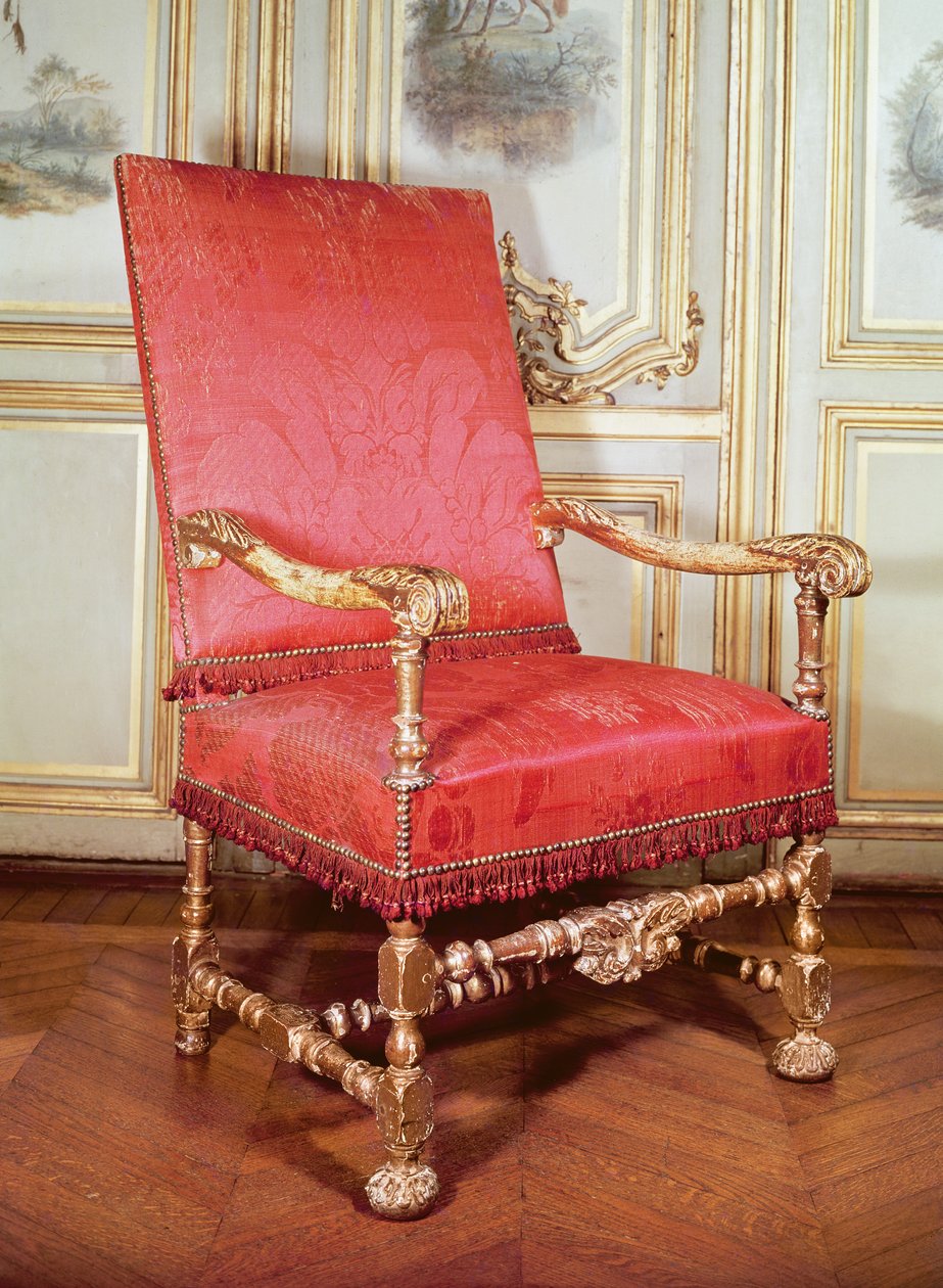 Křeslo Louis XIII (dřevo a damašek) od French School