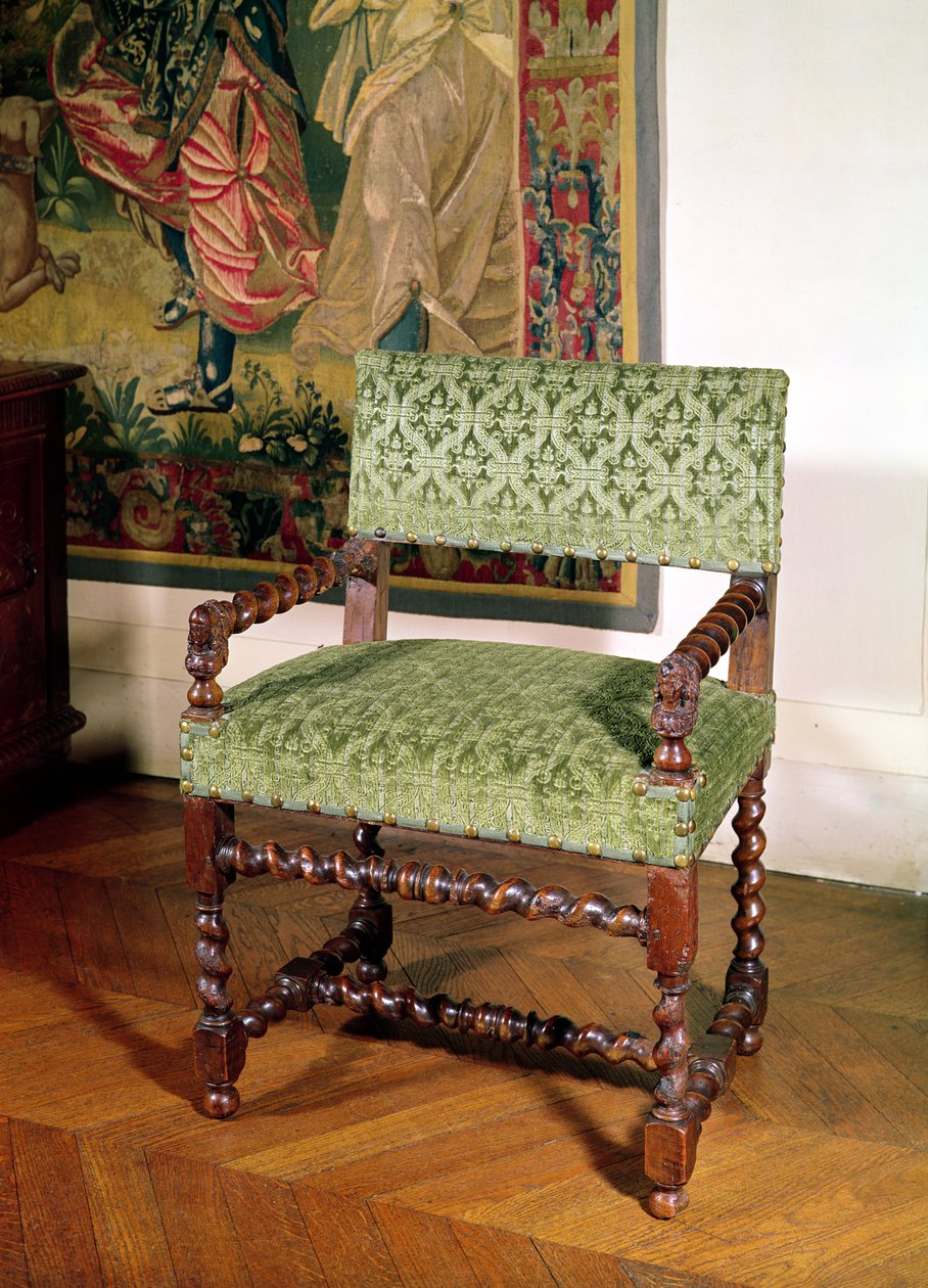 Křeslo Louis XIII (dřevo a damašek) od French School
