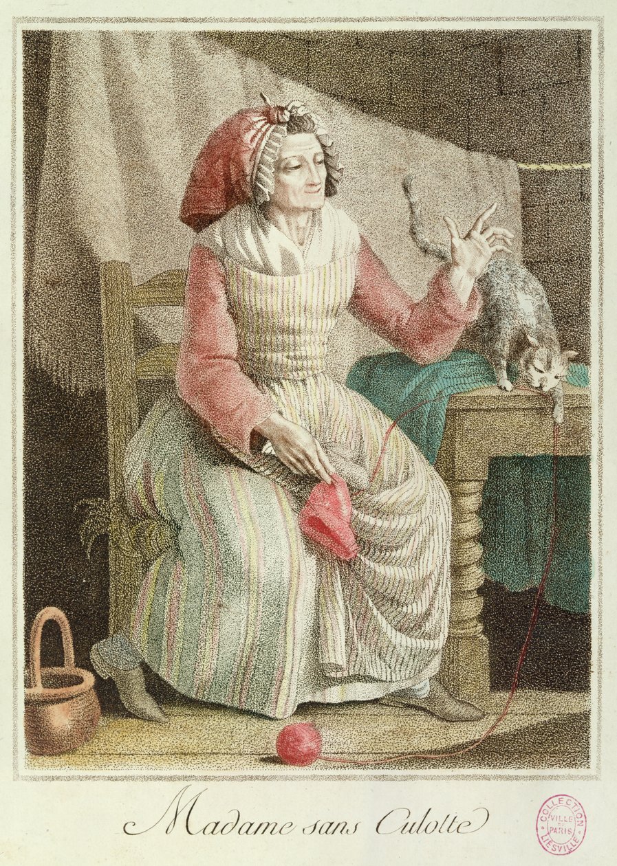 Madame Sans-Culotte, 1792 (barevná rytina) od French School