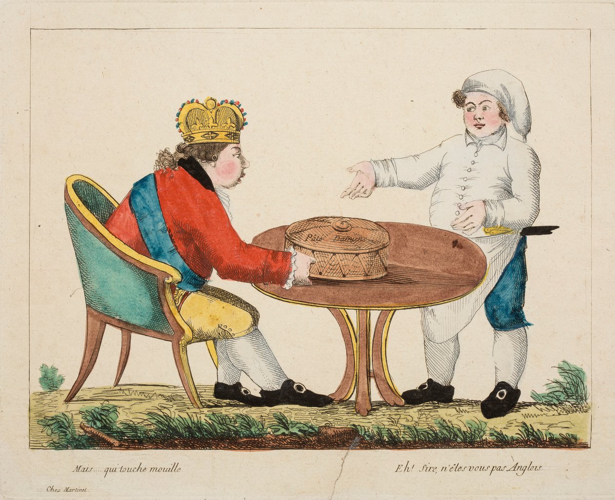 Ale... kdo se dotkne mokra, cca 1803-4 (barevné rytí) od French School