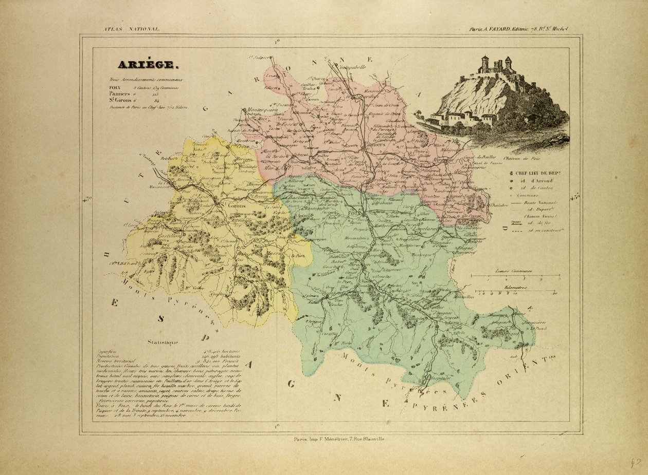 Mapa Ariège, Francie od French School
