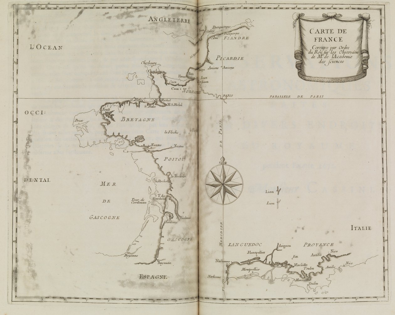 Mapa Francie, cca 1693 (tisk) od French School