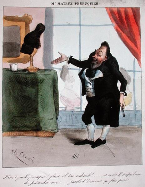 Monsieur Mayeux, výrobce paruk, kolem roku 1840 (barevné lito) od French School