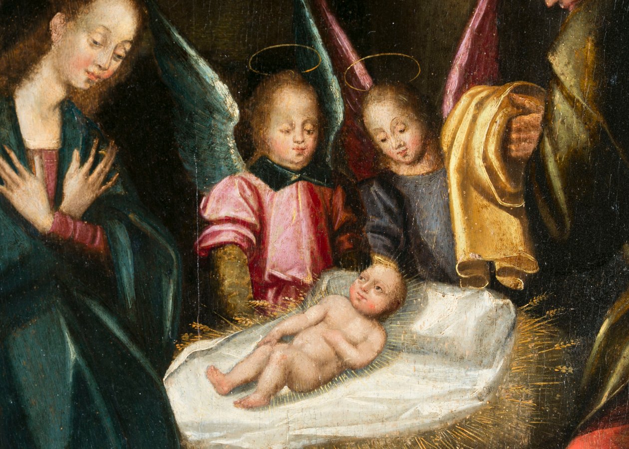 Narození, detail. Triptych Auberyho od French School