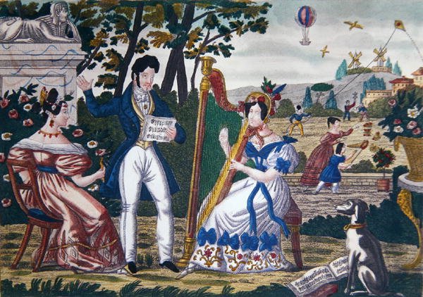 Koncert pod širým nebem, cca 1840 (barevné lito) od French School
