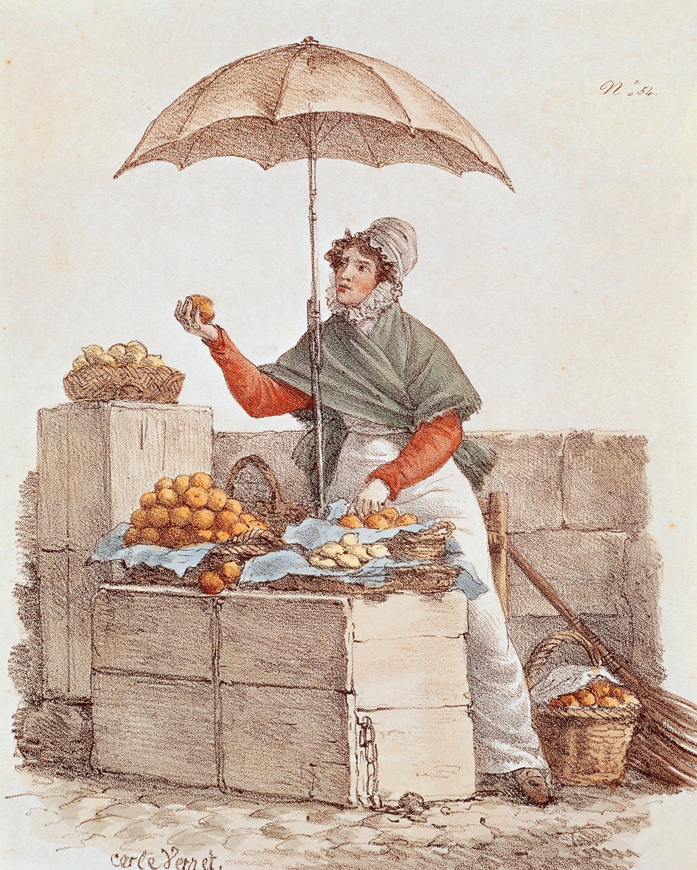 Prodejce pomerančů, tisk, Francie od French School