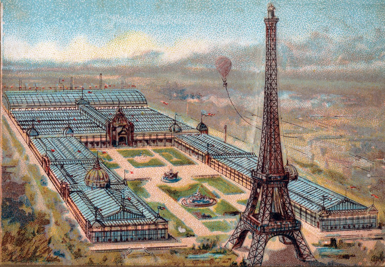 Paříž. Univerzální výstava z roku 1889: Eiffelova věž. od French School