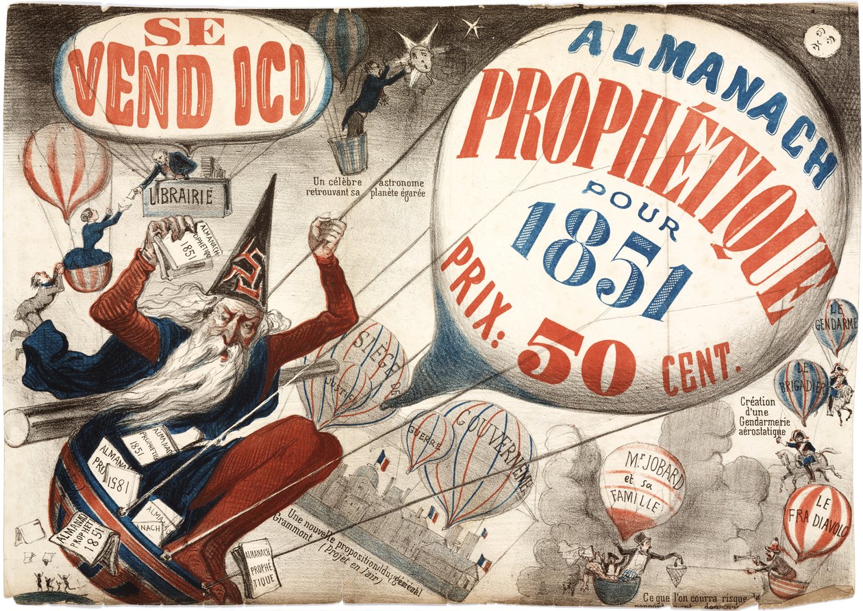 Plakát inzerující Almanach Prophetique, 1851 od French School
