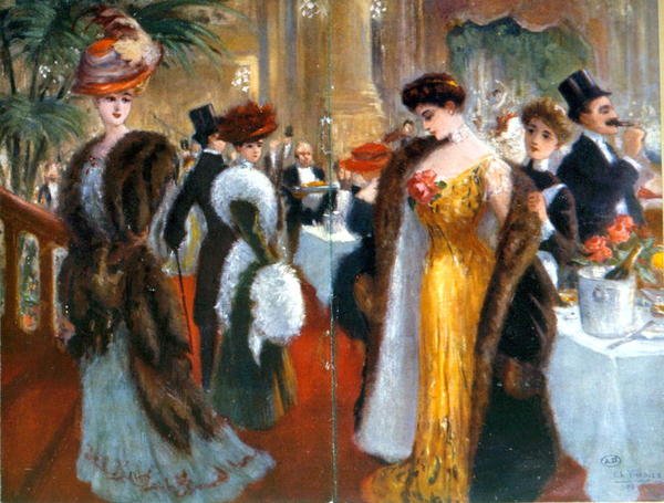 Recepce v Paříži kolem roku 1905-1910 (barevné lito) od French School