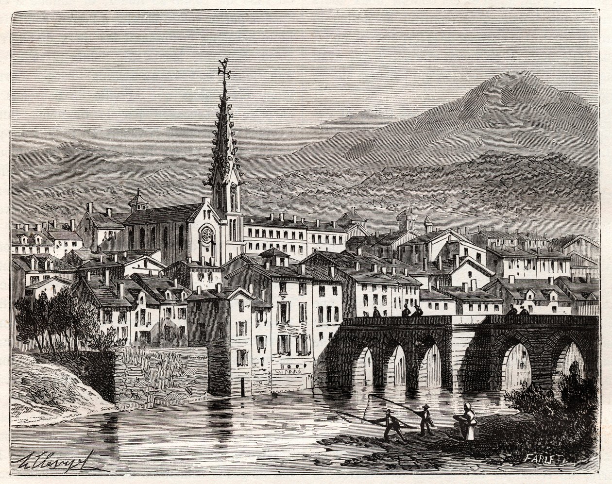 Saint-Antonin-Noble-Val (Saint Antonin Noble Val) - Languedoc-Roussillon-Midi-Pyrenee - rytina v „France illustree: geografie, historie, statistická správa“ od V.A. Sladově hnědá. 1884 od French School
