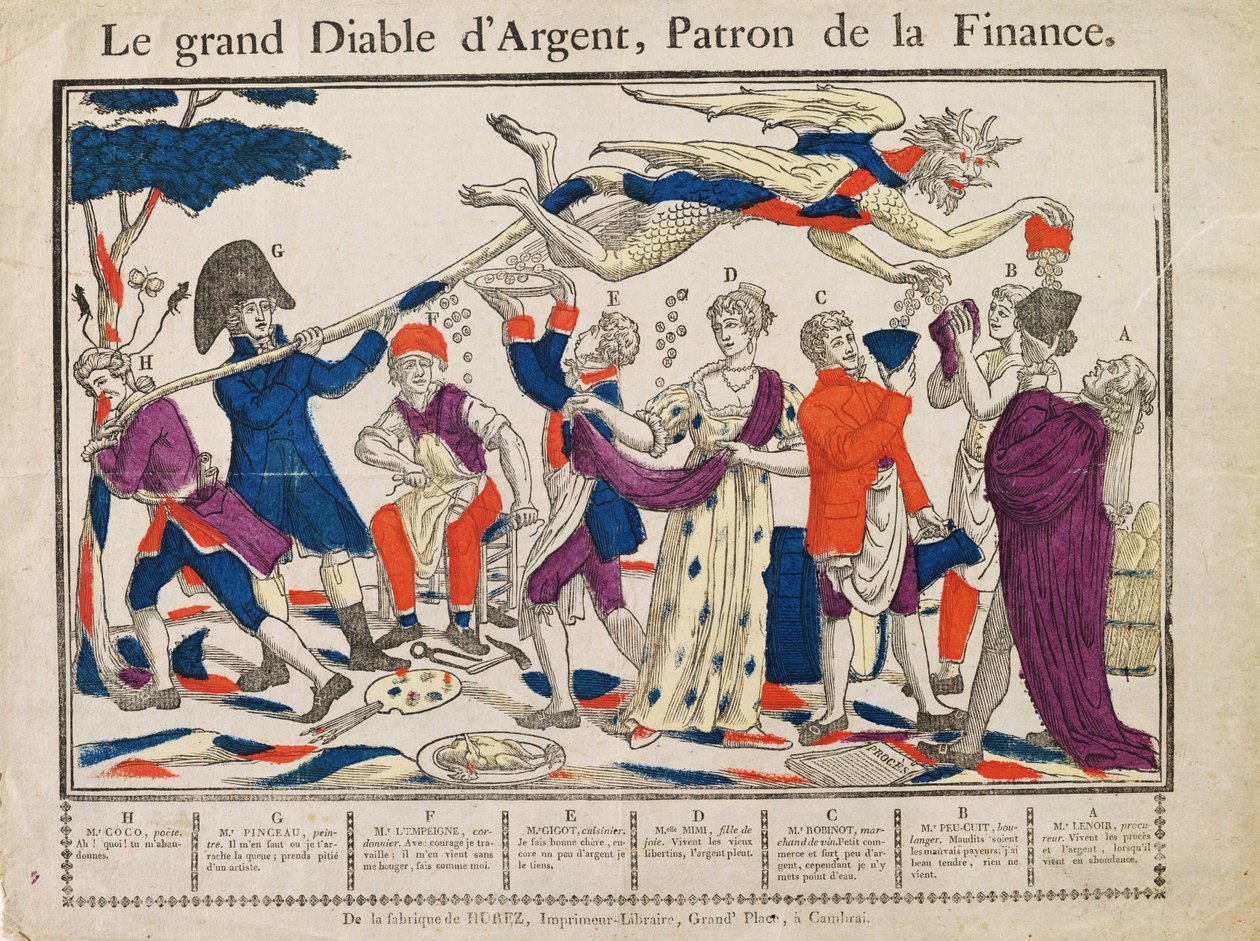 The Great Money Devil (barevná rytina) od French School