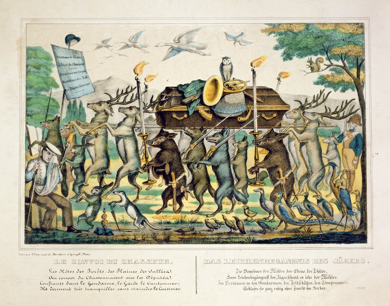 The Hunters Procession, cca 1850 (ručně kolorované lito) od French School