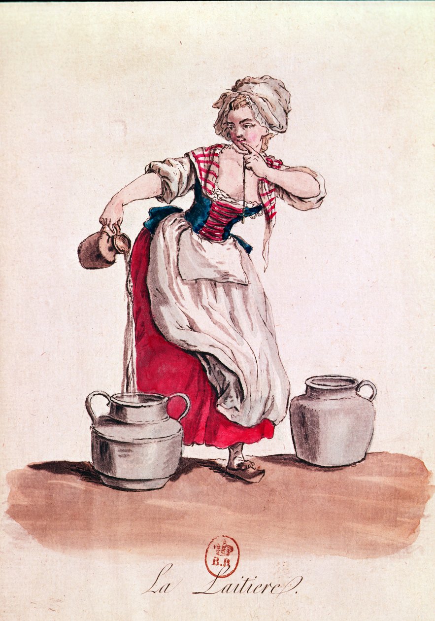 The Milkmaid, 1785 (barevná rytina) od French School