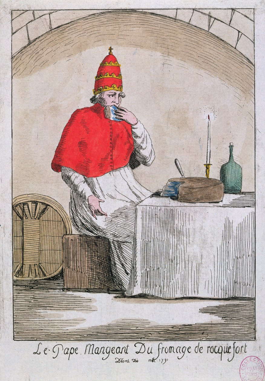 Papež pojídající sýr Roquefort, 1791 od French School