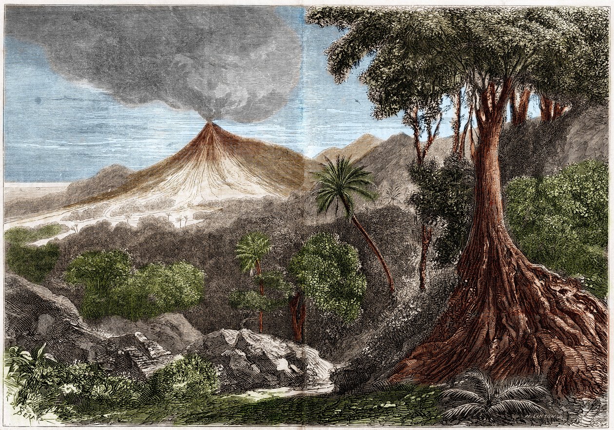 Sopečná erupce, ostrov Réunion od French School