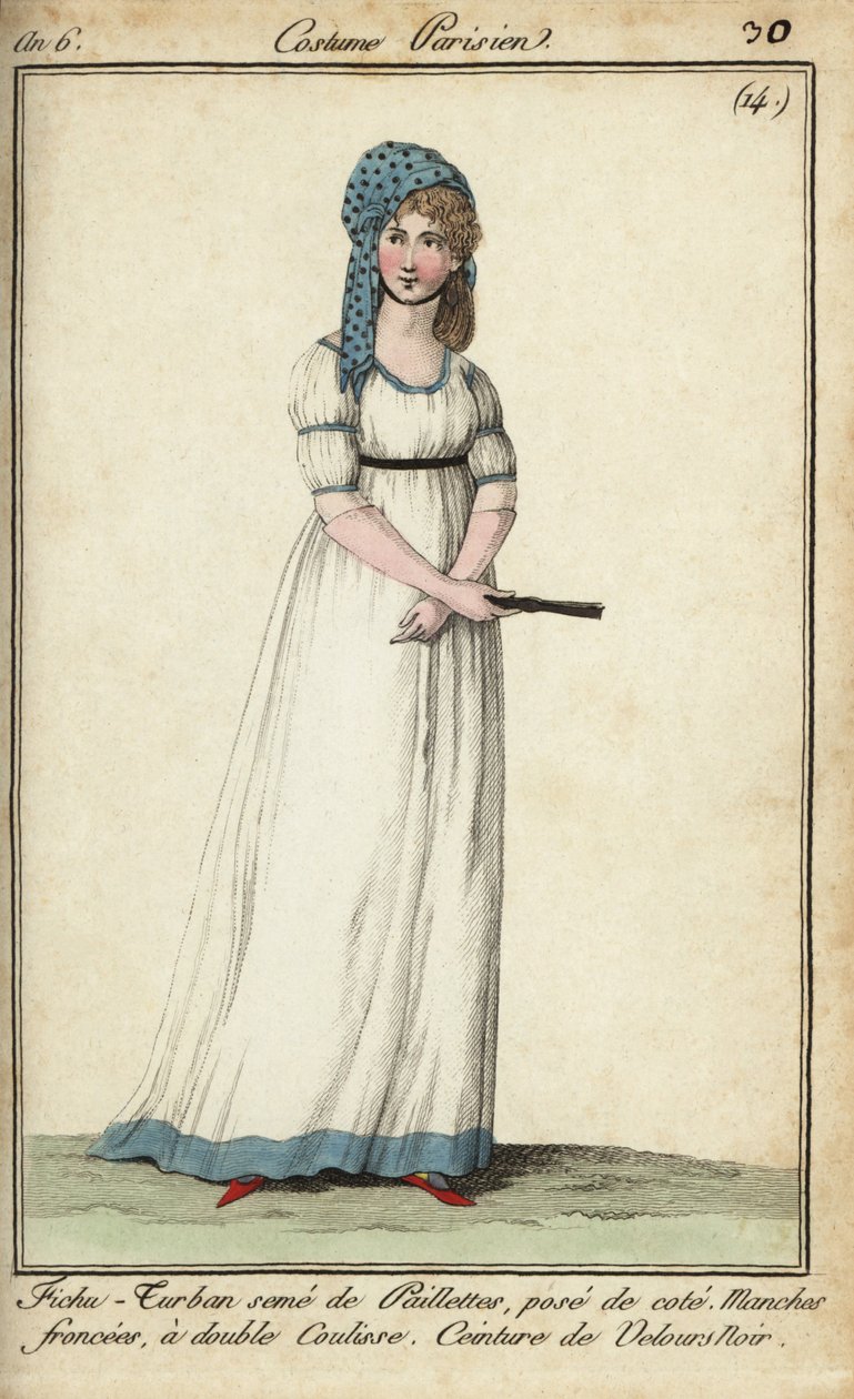 Žena v šátek-turban a tunika šaty od French School