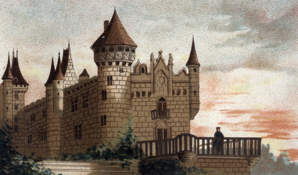 pohled na hrad Busset (Allier). od French School