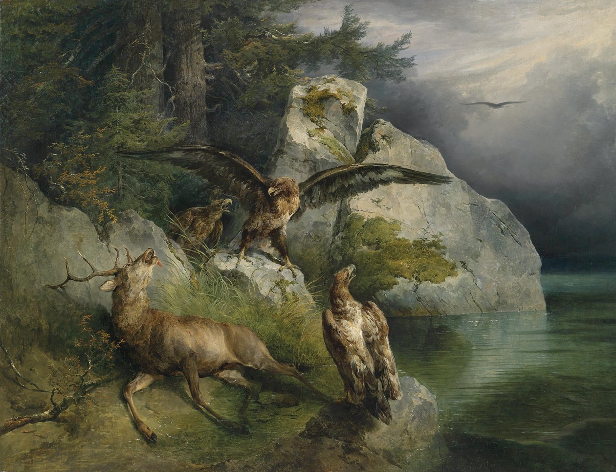 Orel a umírající jelen od Friedrich Gauermann
