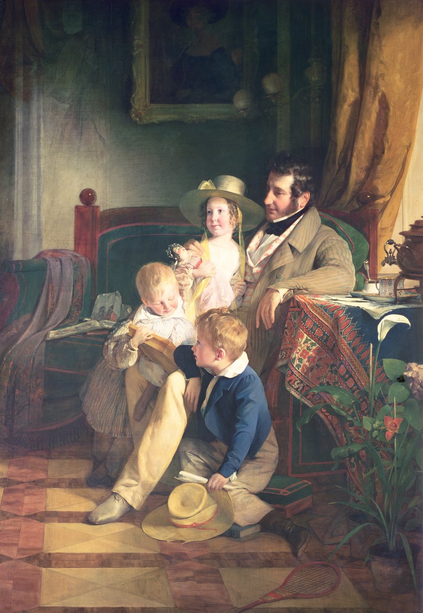 Rudolf von Arthaber (1795-1867) se svými dětmi Rudolfem, Emilií a Gustavem při pohledu na portrét své zesnulé matky, 1837 od Friedrich von Amerling