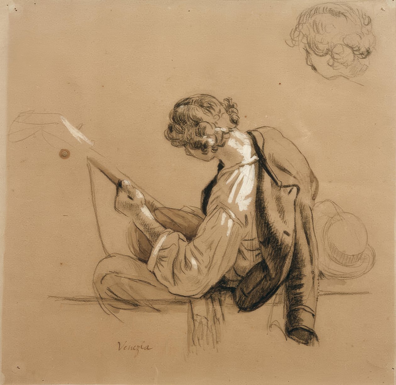 Sedící hráč na loutnu; studie hlavy od Friedrich Nerly