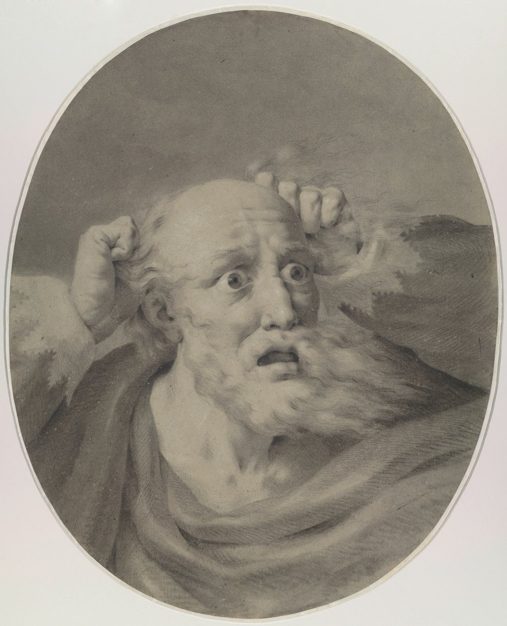 Starý muž s plnovousem, škrábající si vlasy. od Friedrich Rehberg