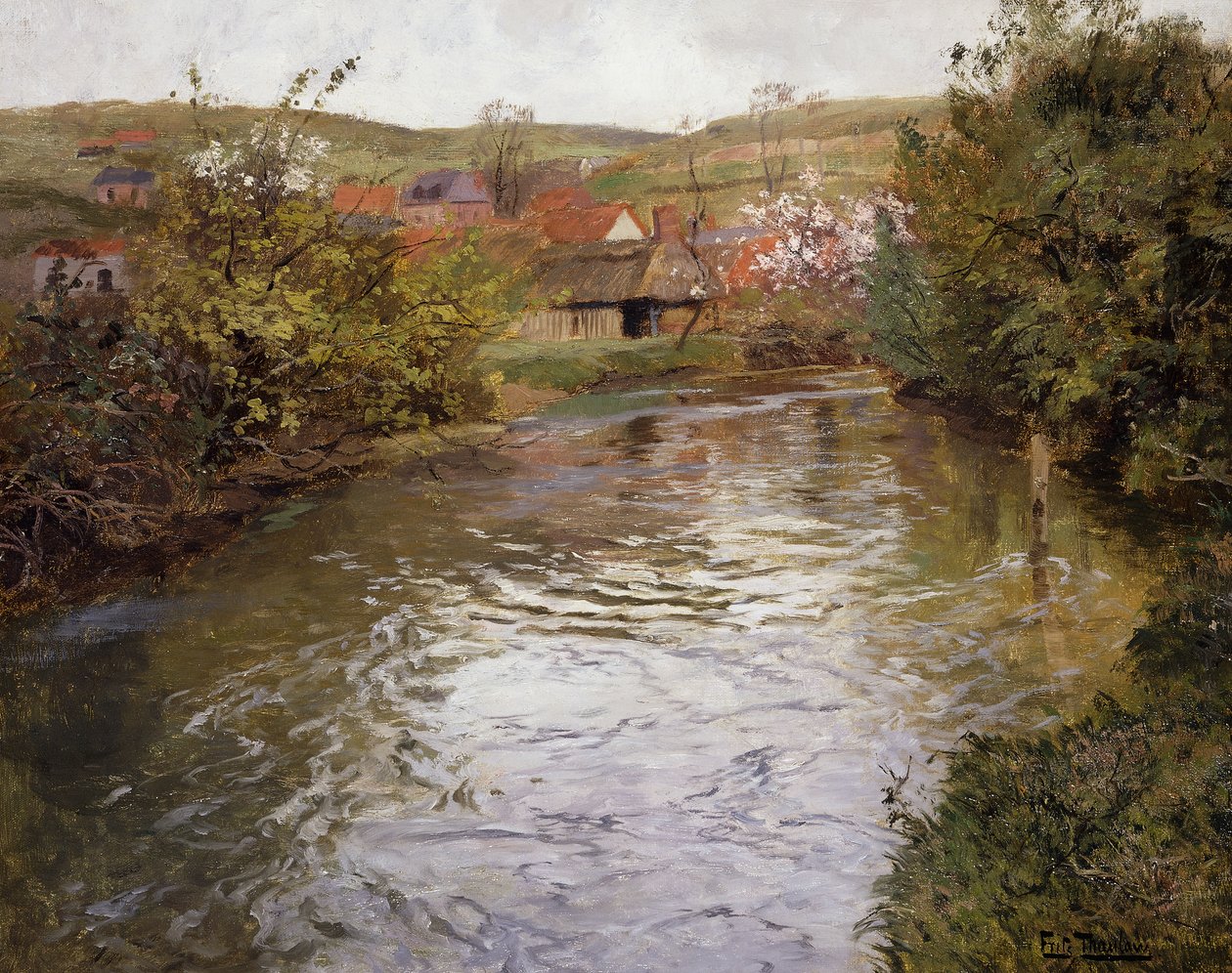 Farmy na břehu potoka, od Frits Thaulow