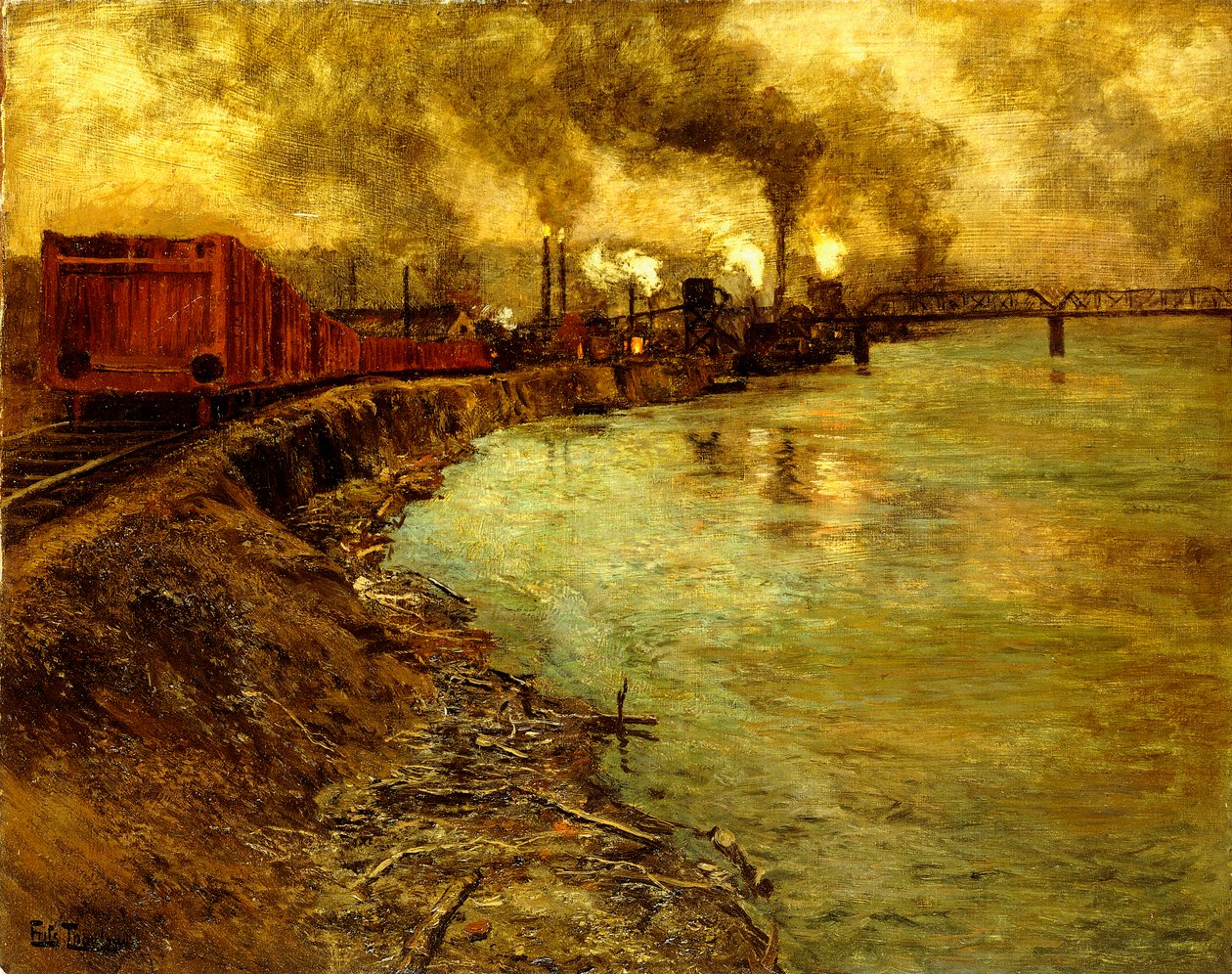 Nákladní vlak, soumrak, od Frits Thaulow
