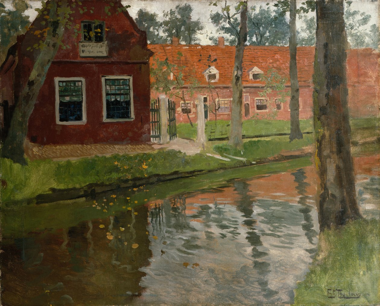 Z Vollendamu, červený dům, voda od Fritz Thaulow