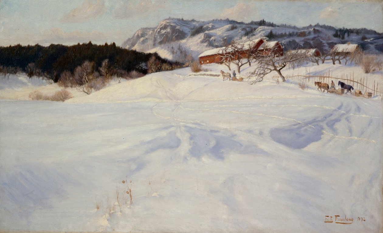 Sněhová scéna se saněmi, Fleksum od Fritz Thaulow